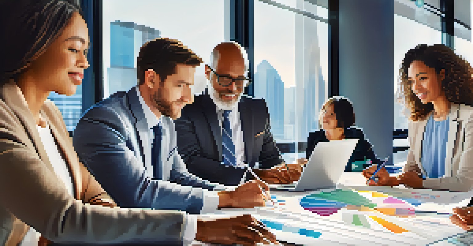 A group of diverse professionals working together at a conference table.