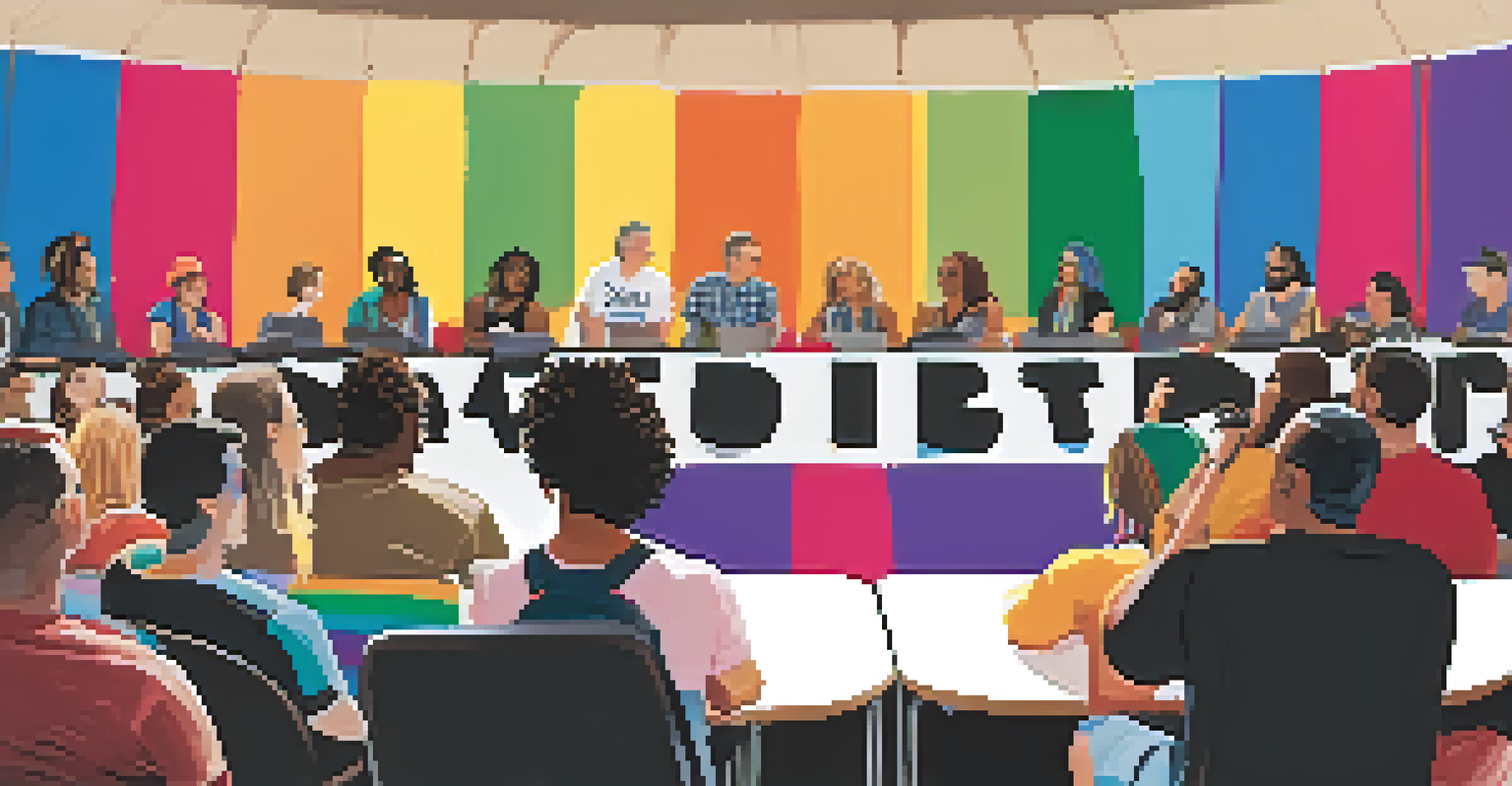 An educational panel discussion during Tucson Pride, featuring diverse speakers and an engaged audience.
