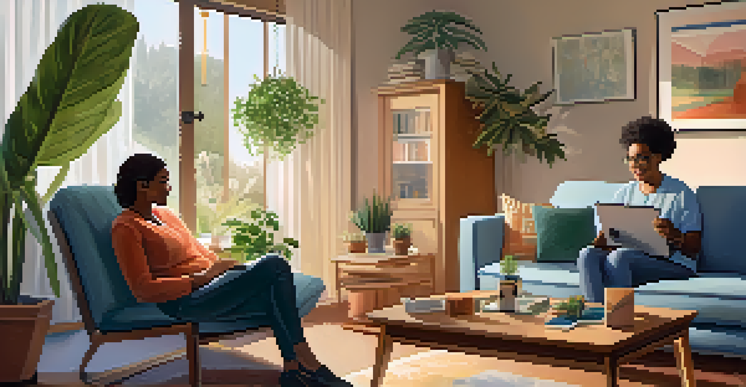 A patient in a cozy living room having a telehealth consultation with a doctor on a laptop.