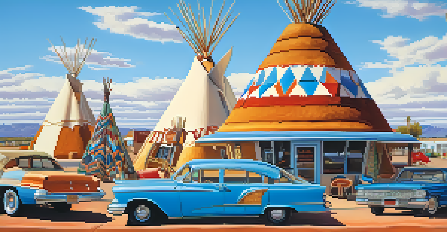 The Wigwam Motel in Holbrook, Arizona, with teepee-shaped rooms and an antique car, showcasing roadside nostalgia.