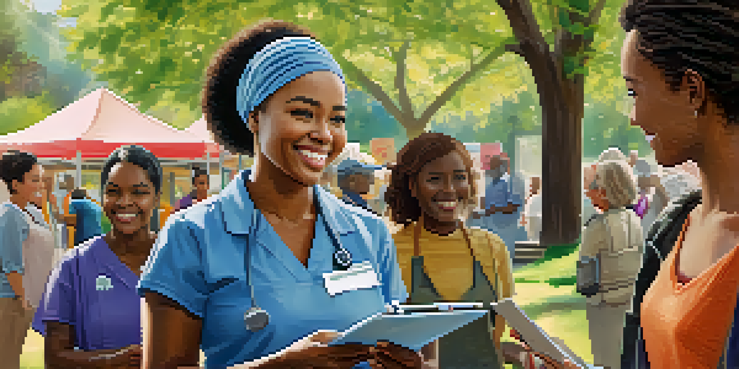 A Community Health Worker engaging with a diverse group of people in a park, promoting health and wellness.