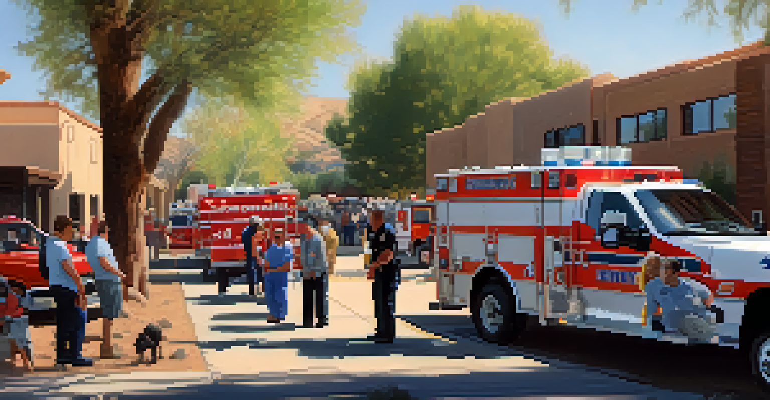 A neighborhood drill in Arizona, with residents practicing evacuation procedures in a sunny landscape.