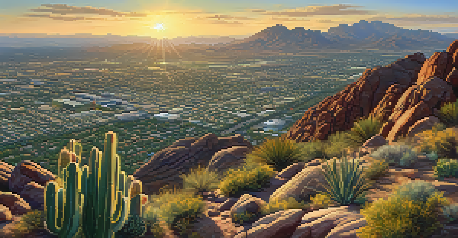 A view from the summit of Camelback Mountain overlooking Phoenix, with clear skies and rocky terrain.