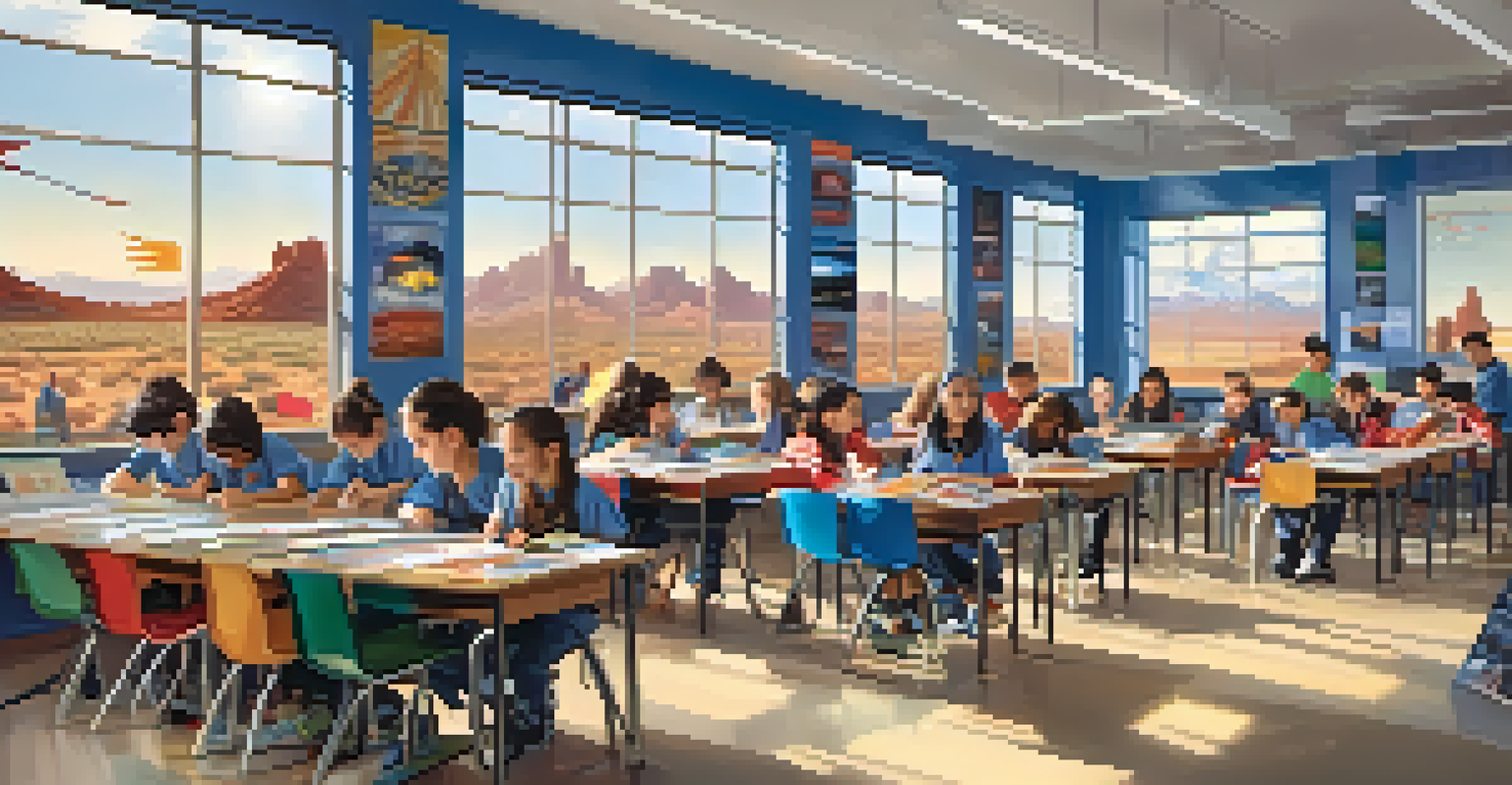 Students in a classroom working on a STEM project, building model rockets with colorful space exploration posters in the background.
