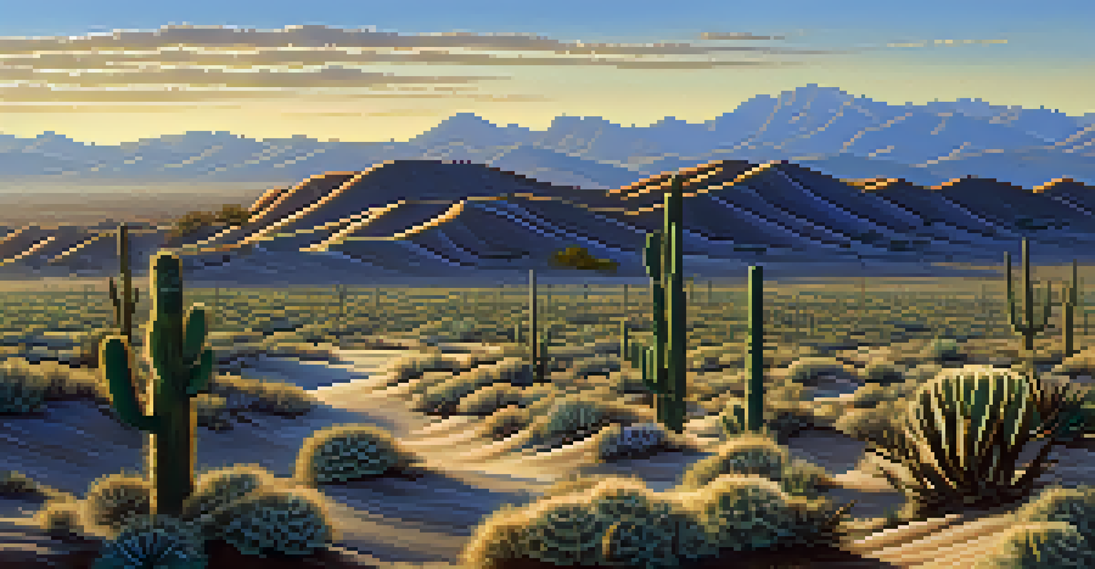 An aerial image of the Sonoran Desert with saguaro cacti and golden morning light.