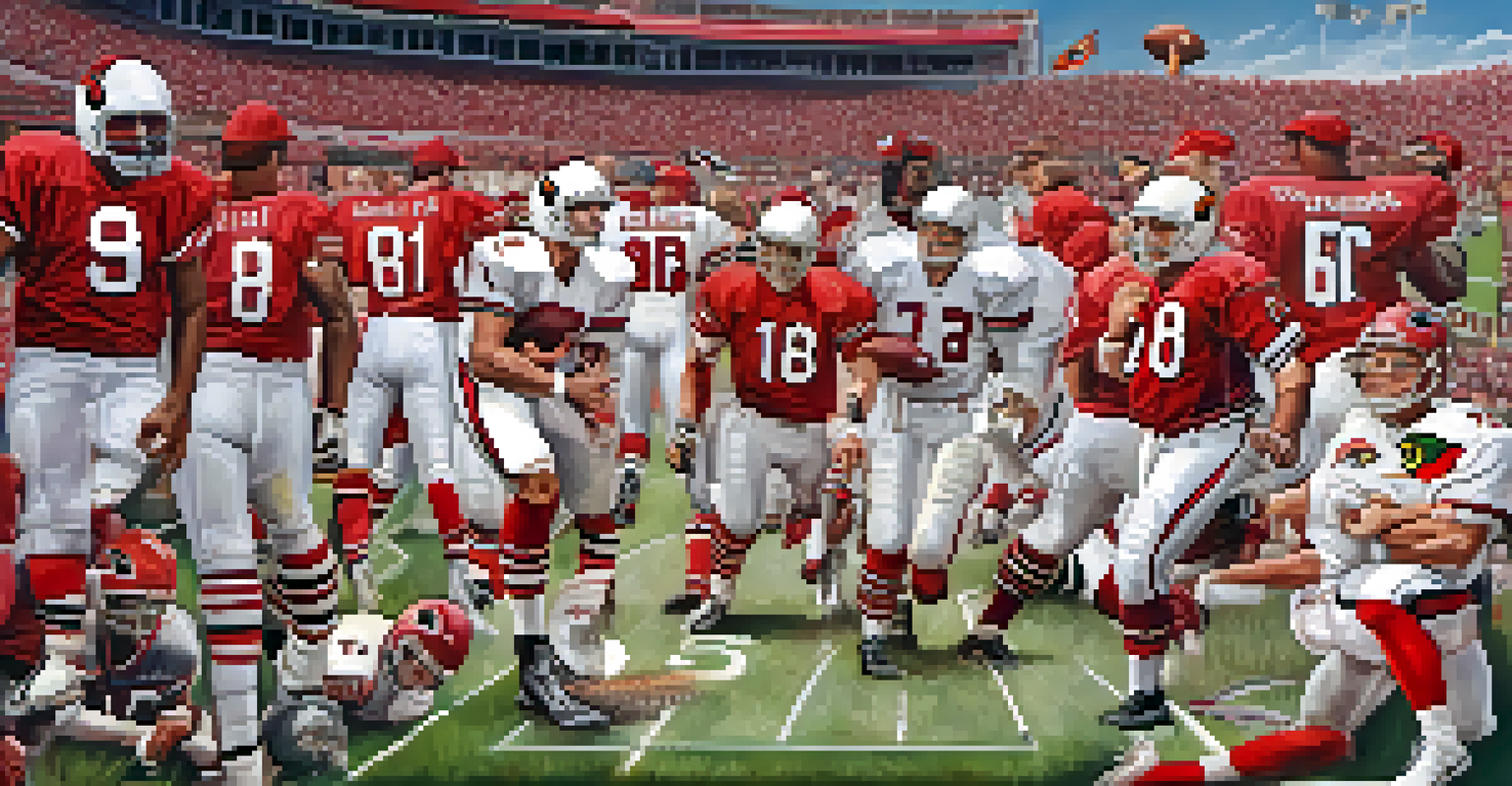 A nostalgic montage of the Arizona Cardinals' history showing their journey from Chicago to St. Louis and Arizona, featuring players, logos, and historical moments.
