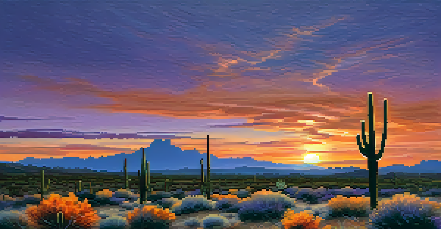 A beautiful Arizona sunset with vibrant colors and a silhouette of a saguaro cactus in the foreground.