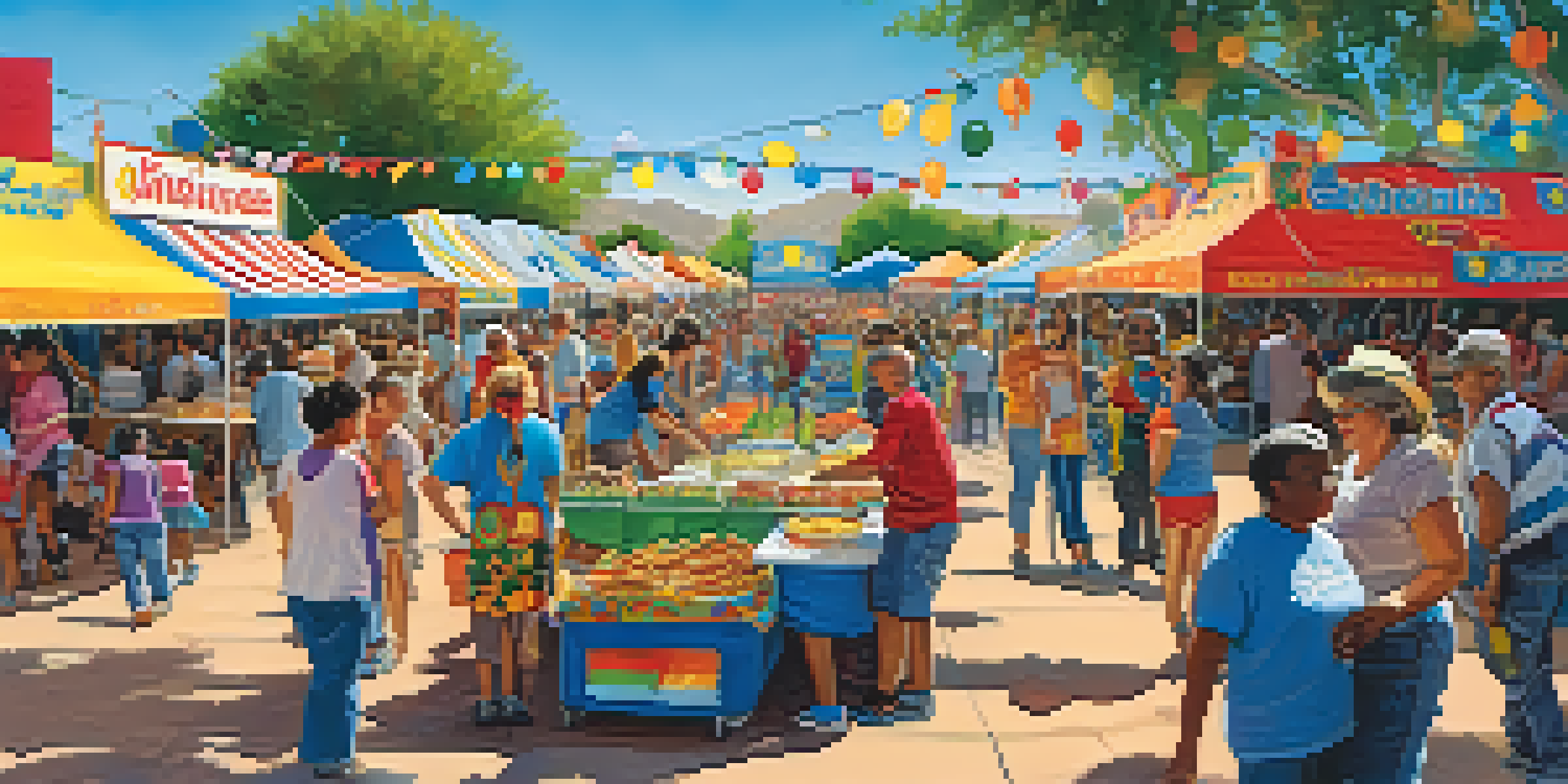 A lively community festival in Arizona with diverse cultural booths and people volunteering together.