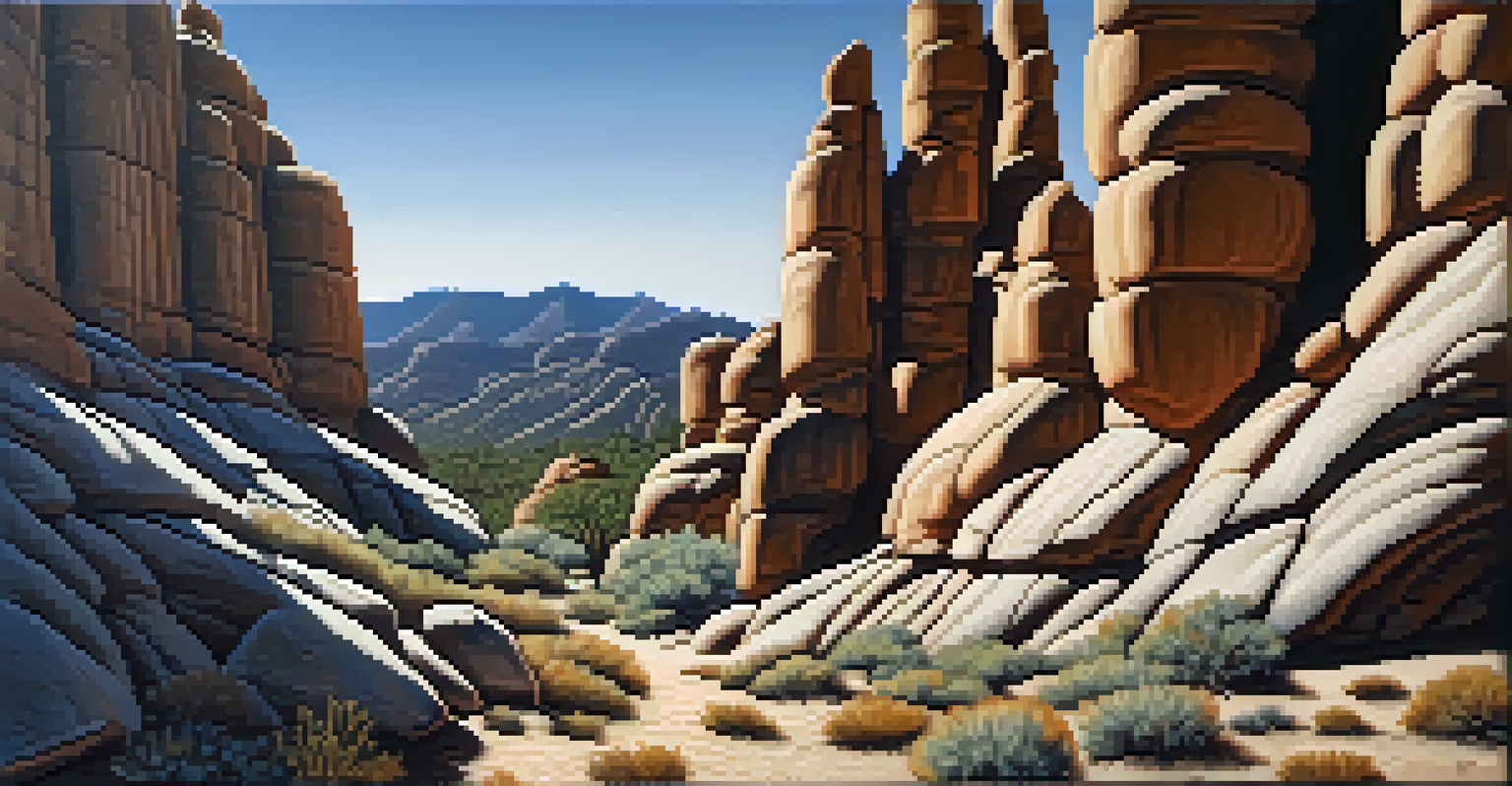A close-up view of textured rhyolite rock formations in Chiricahua National Monument with intricate patterns.