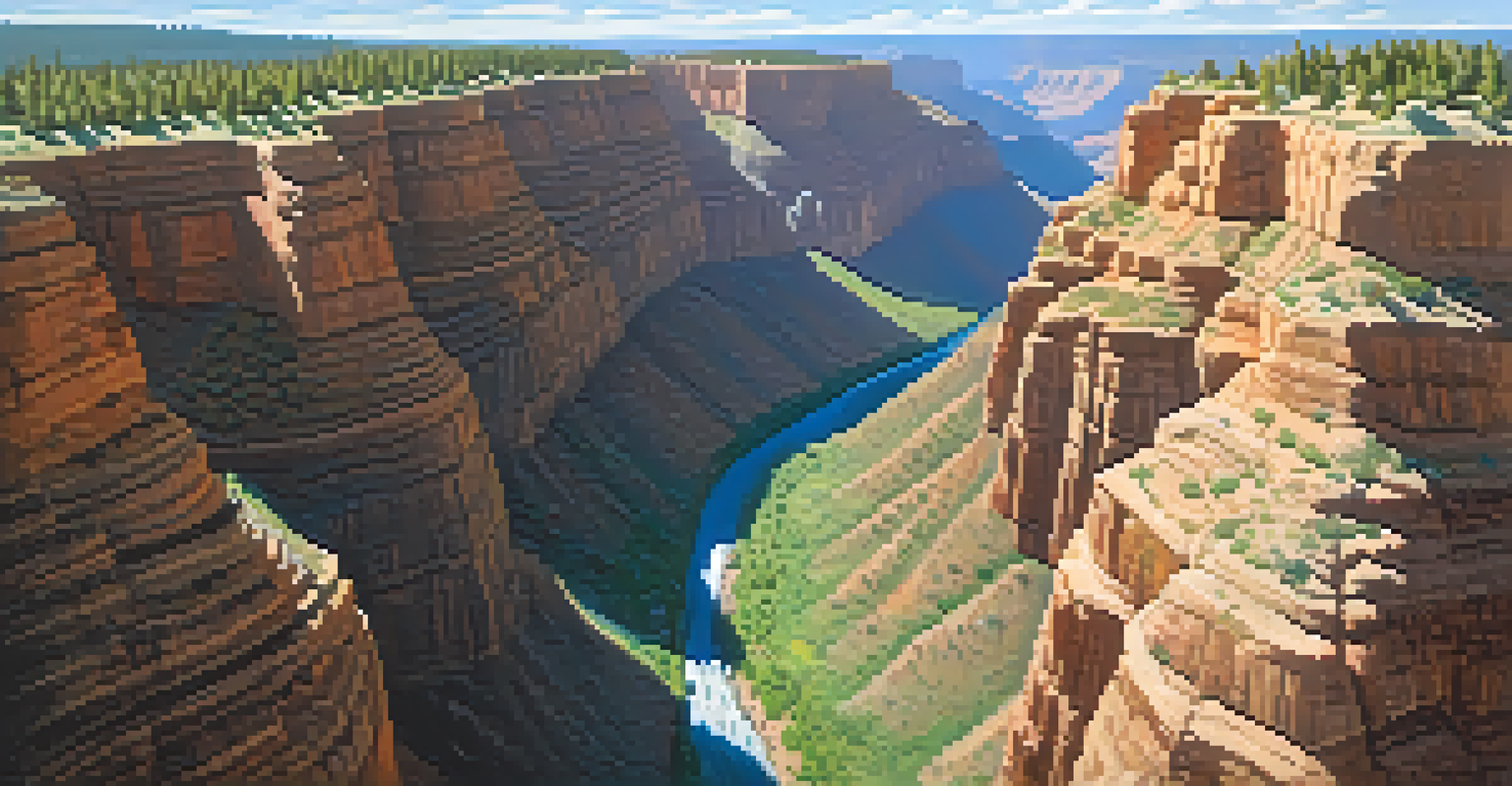 A herd of bighorn sheep grazing on the cliffs of the Grand Canyon from a drone's perspective.