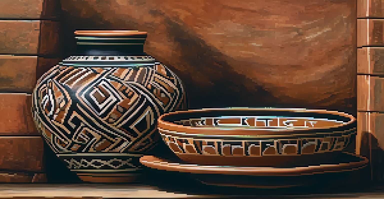 Detailed view of traditional Puebloan pottery with geometric patterns.