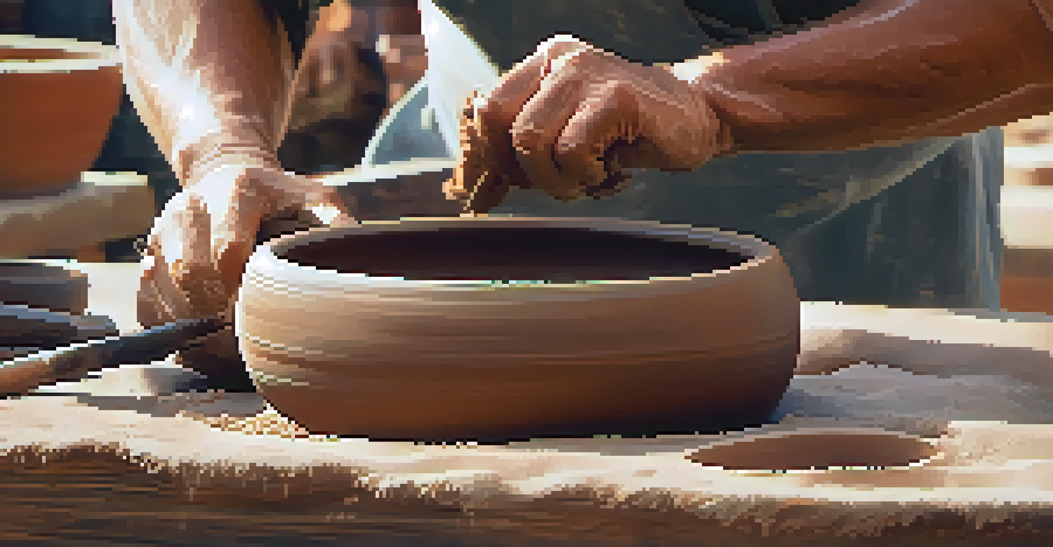 An artisan shaping clay on a potter's wheel at a craft fair, showcasing the art of pottery-making.