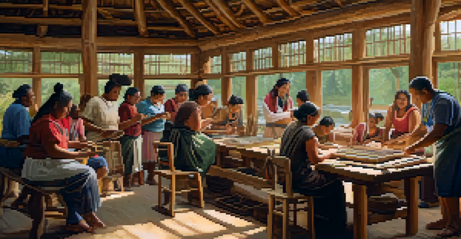 A community workshop in a museum with Native artisans demonstrating traditional crafting techniques.