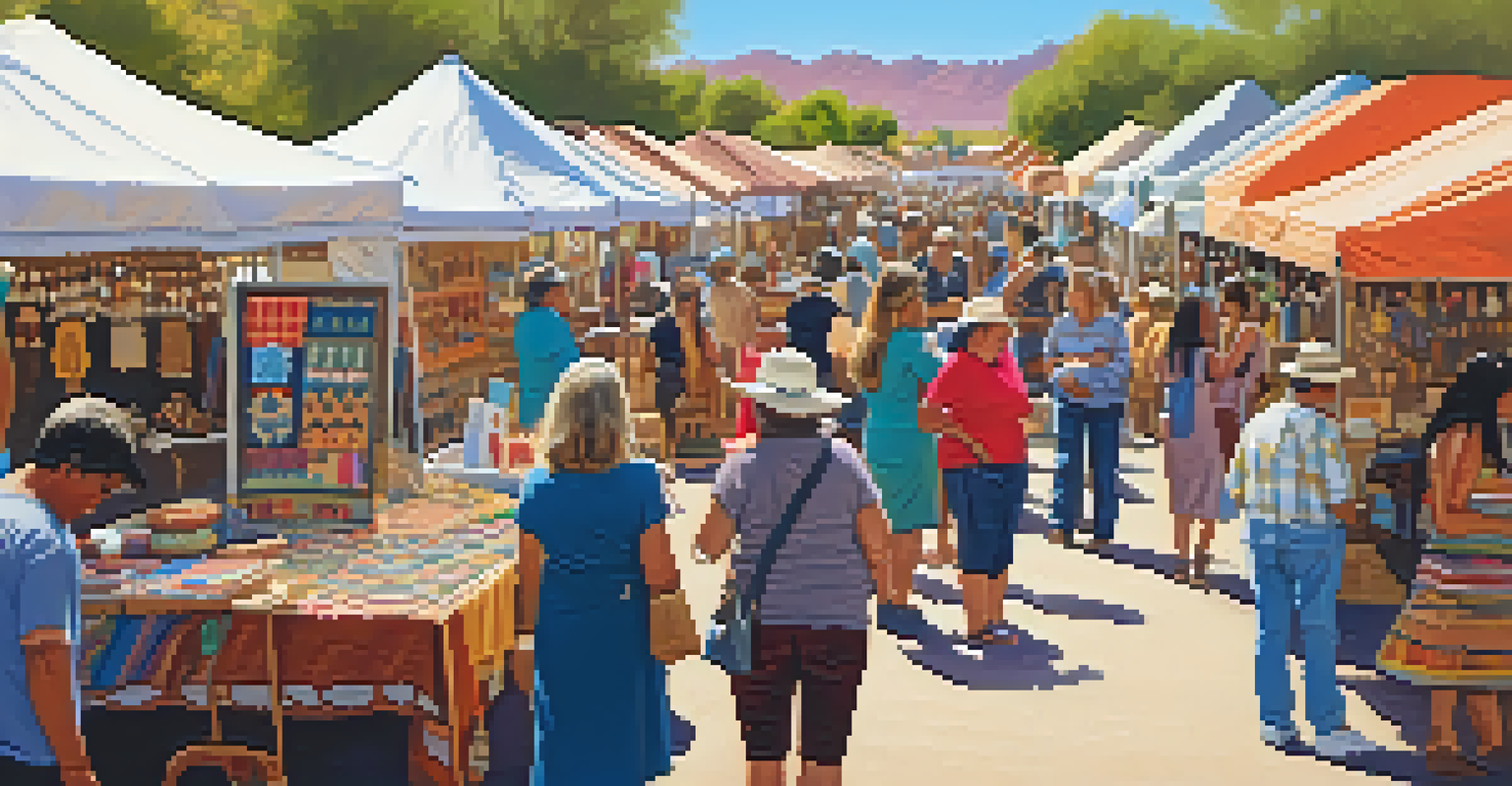 A lively craft fair in Arizona with artisans showcasing their handmade items and people engaging with the crafts.