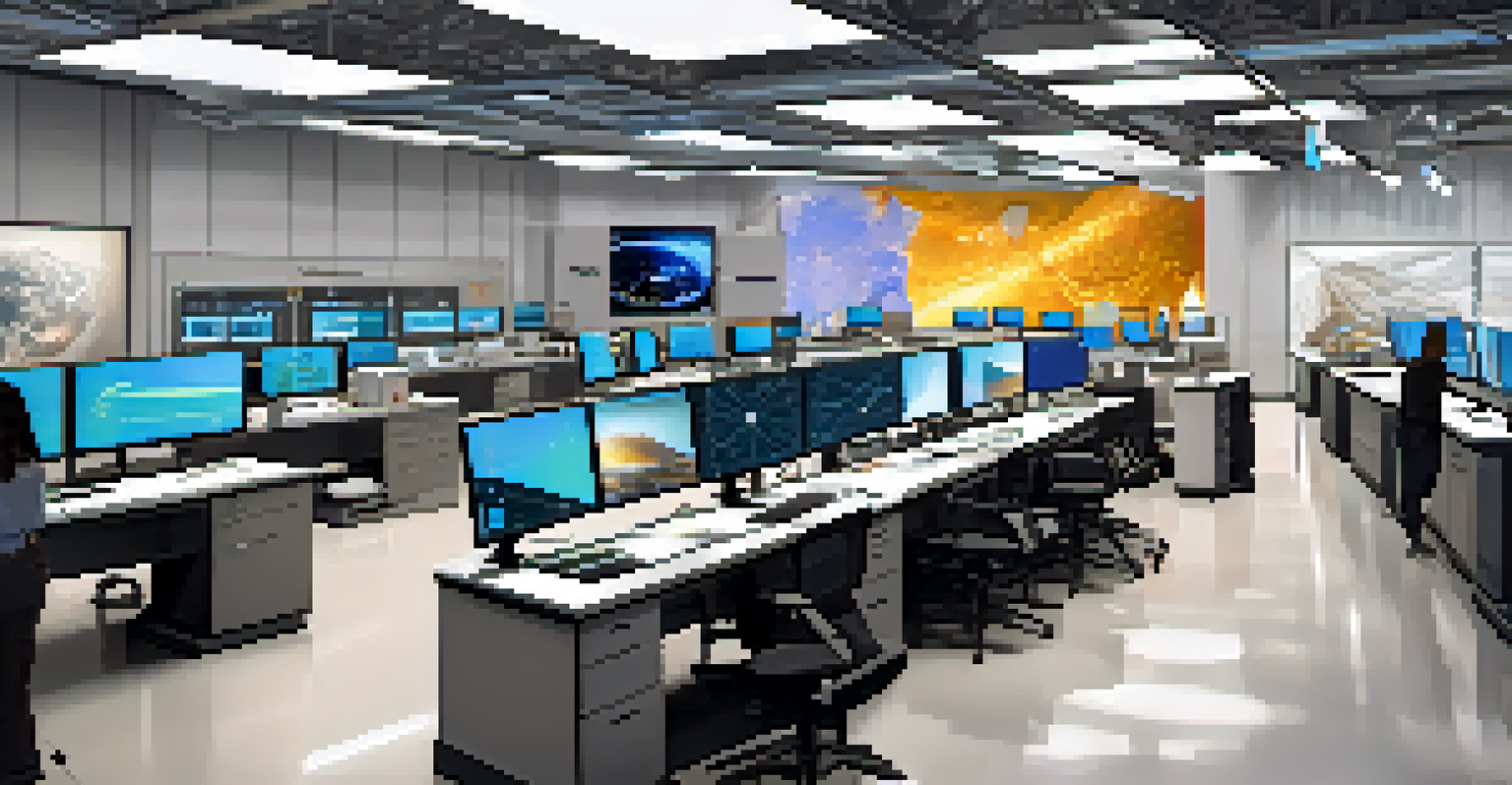 A modern space research lab at Arizona State University, showcasing advanced equipment and students working collaboratively.