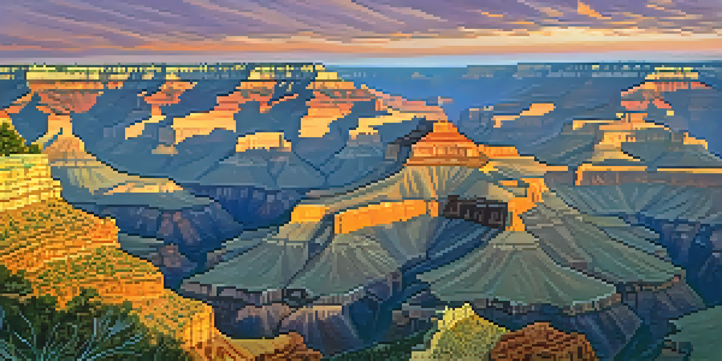 A stunning sunrise at the Grand Canyon with vibrant colors illuminating the canyon walls and sky.