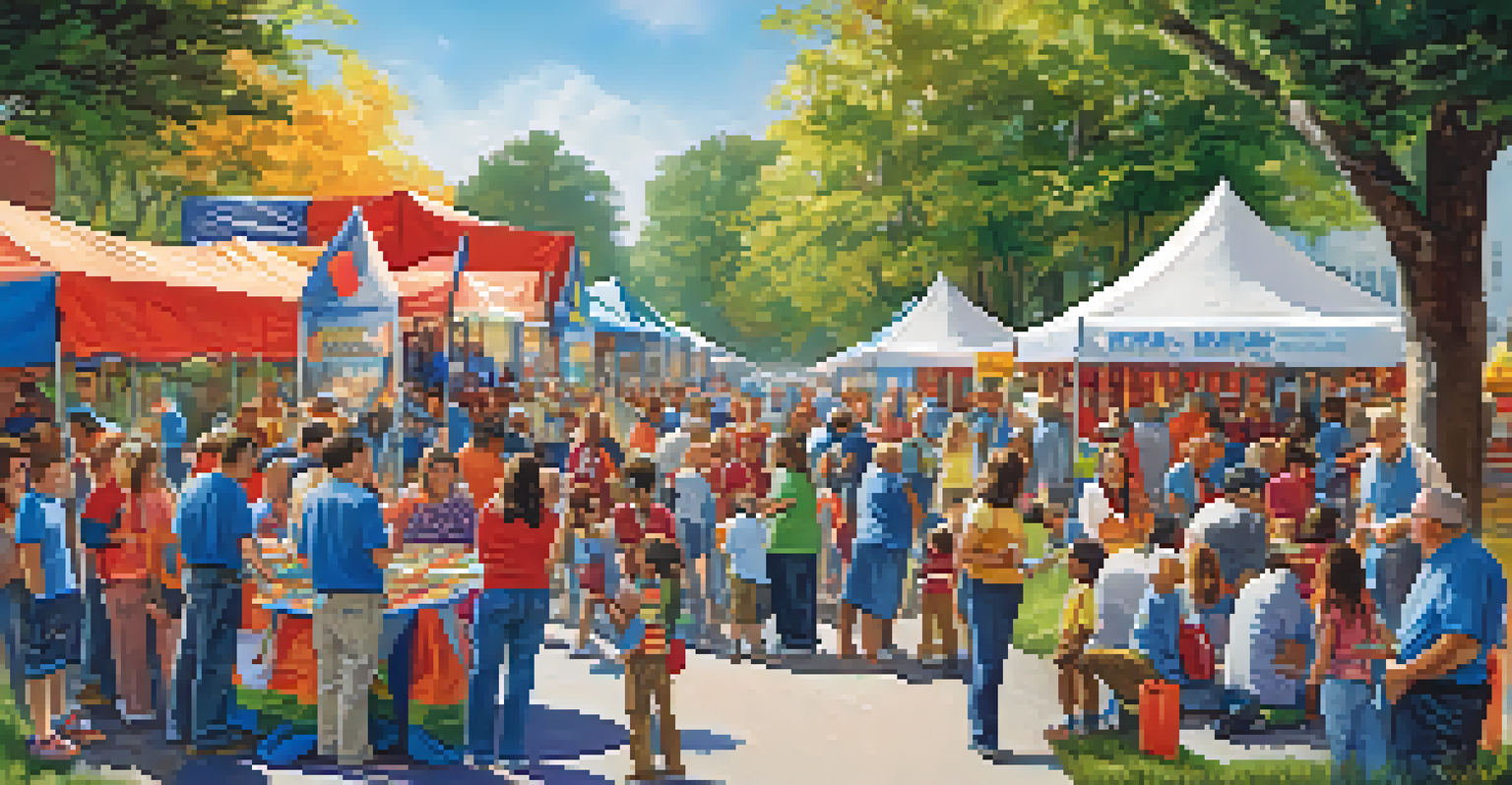 A community event showcasing workforce development with booths and families interacting in a vibrant outdoor setting.