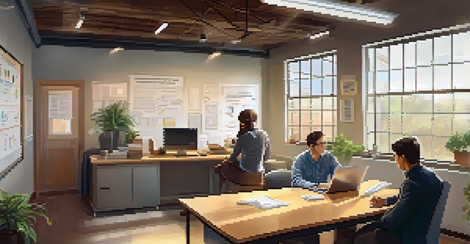 A small business owner discussing tax incentives with a consultant in a warm and inviting workshop environment filled with documents and a laptop.