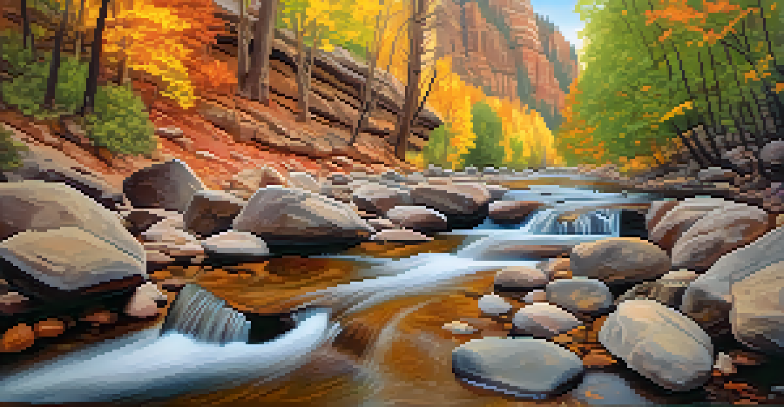 A peaceful autumn scene at Oak Creek Canyon with colorful trees and a clear creek along the West Fork Trail.