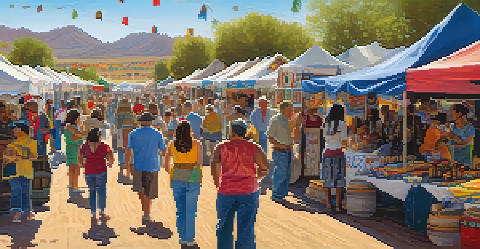 Community festival along an Arizona highway with colorful stalls, diverse people, and live music, celebrating local culture.