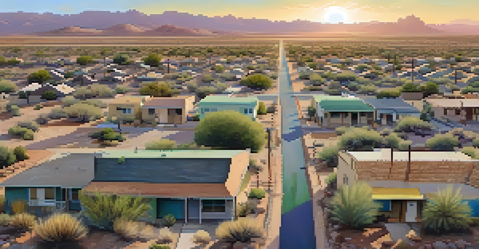 An aerial view of an Arizona neighborhood showing differences in water infrastructure amidst a desert landscape.