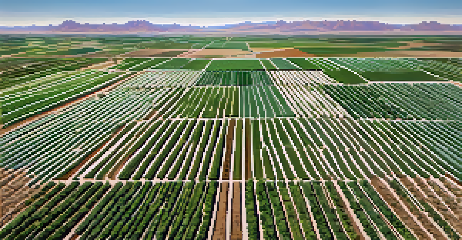 An aerial perspective of a field in Arizona with crops irrigated by advanced drip systems.