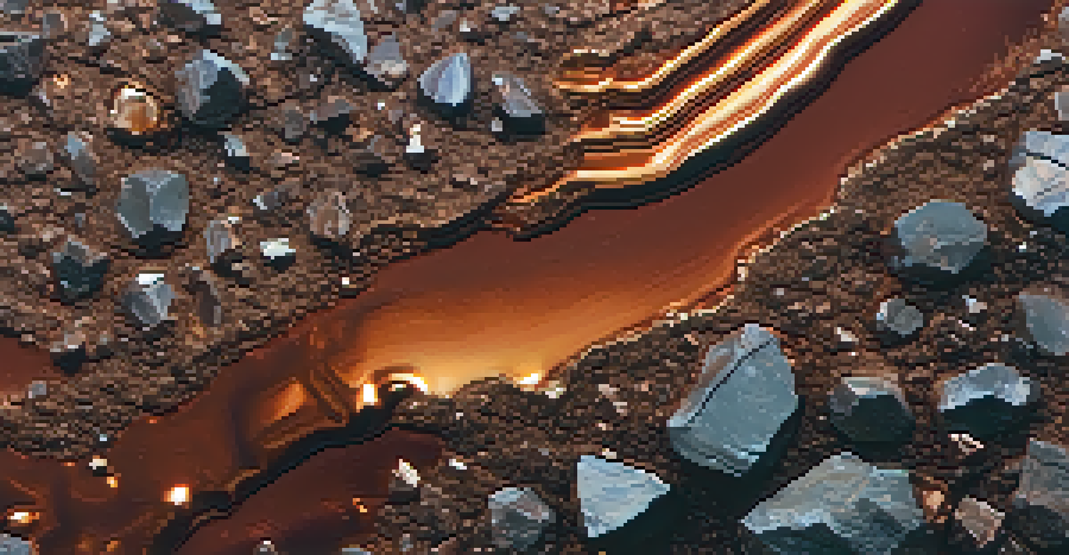 A detailed close-up of a copper ore sample with mining equipment in the background.