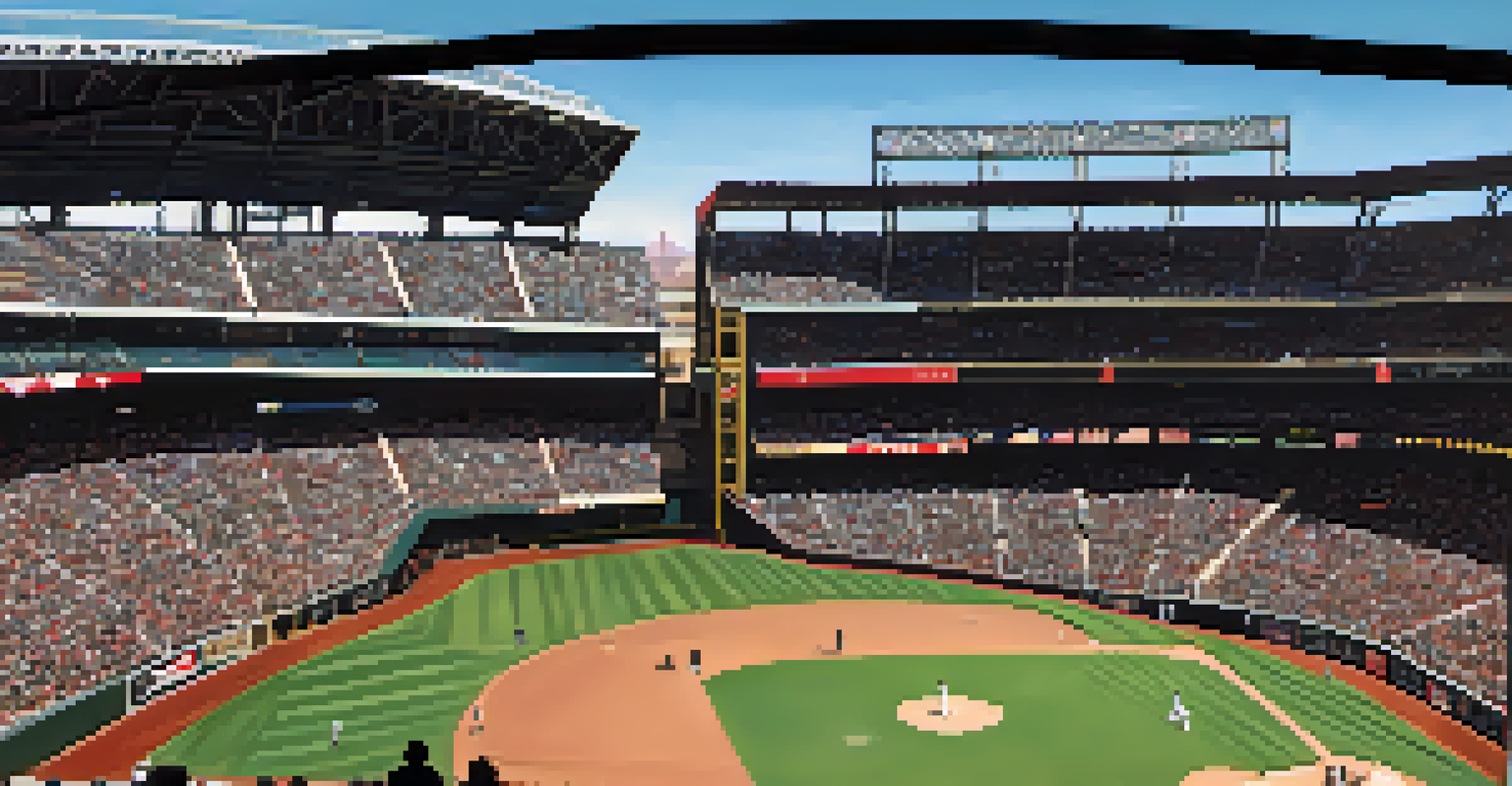 A panoramic view of Chase Field filled with fans enjoying an Arizona Diamondbacks baseball game under a clear blue sky.