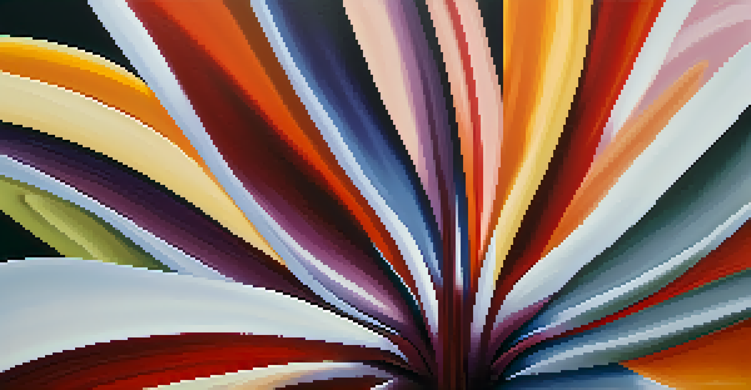 An abstract representation of a flower in bold colors, showcasing intricate petals and soft curves with a muted background.