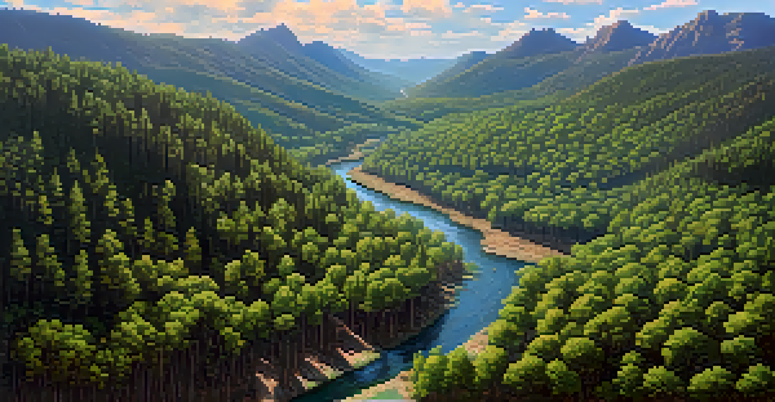 Aerial view of an Arizona forest showing lush green areas alongside patches affected by wildfires with a flowing river.