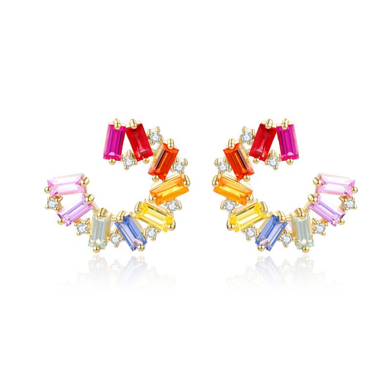 Octagonal rainbow sapphire earrings with round natural diamond accents in 18k gold