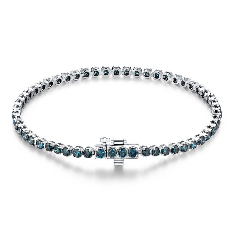 Round blue diamond tennis bracelet in 18k white gold