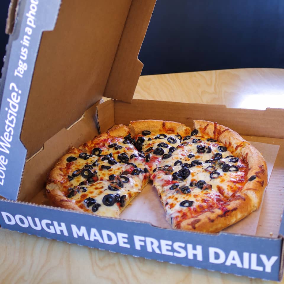 Westside Pizza in a Box that says Dough Made Fresh Daily | Westside Pizza