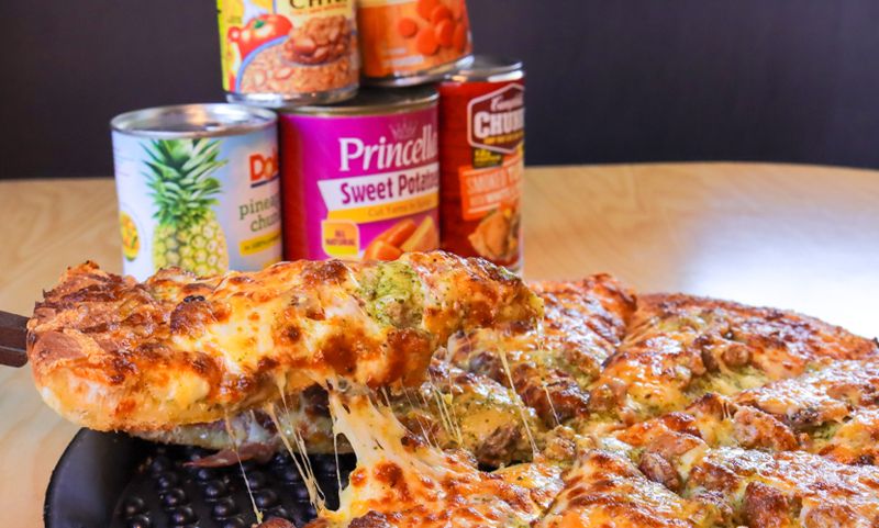 Large Pizza with 5 canned food items | Westside Pizza