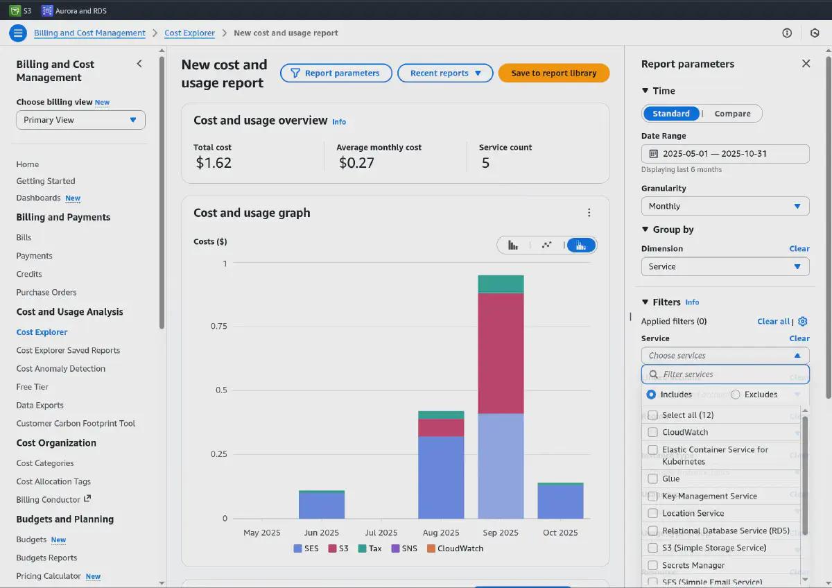 Example of cost explorer in AWS UI.