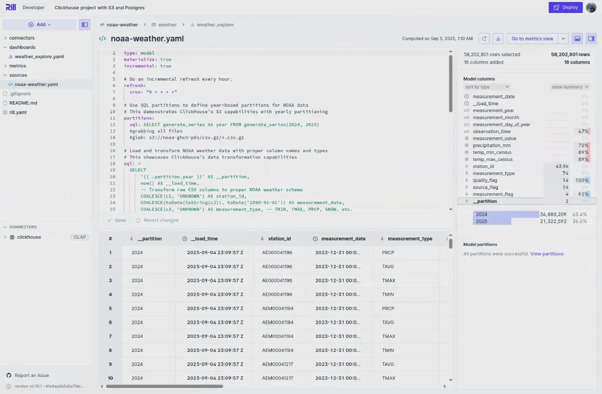 Source-View in Rill ingeting 58 million rows