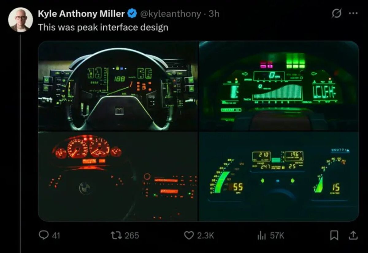 A good example of operational dashboard in a car, where you need the numbers at all time | Tweet