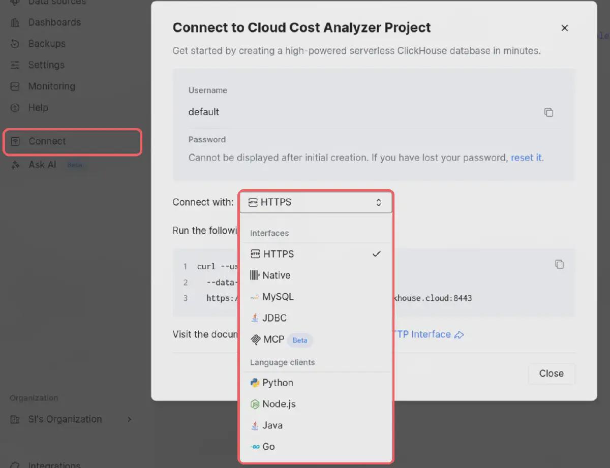 Click on Connect to get the connection details