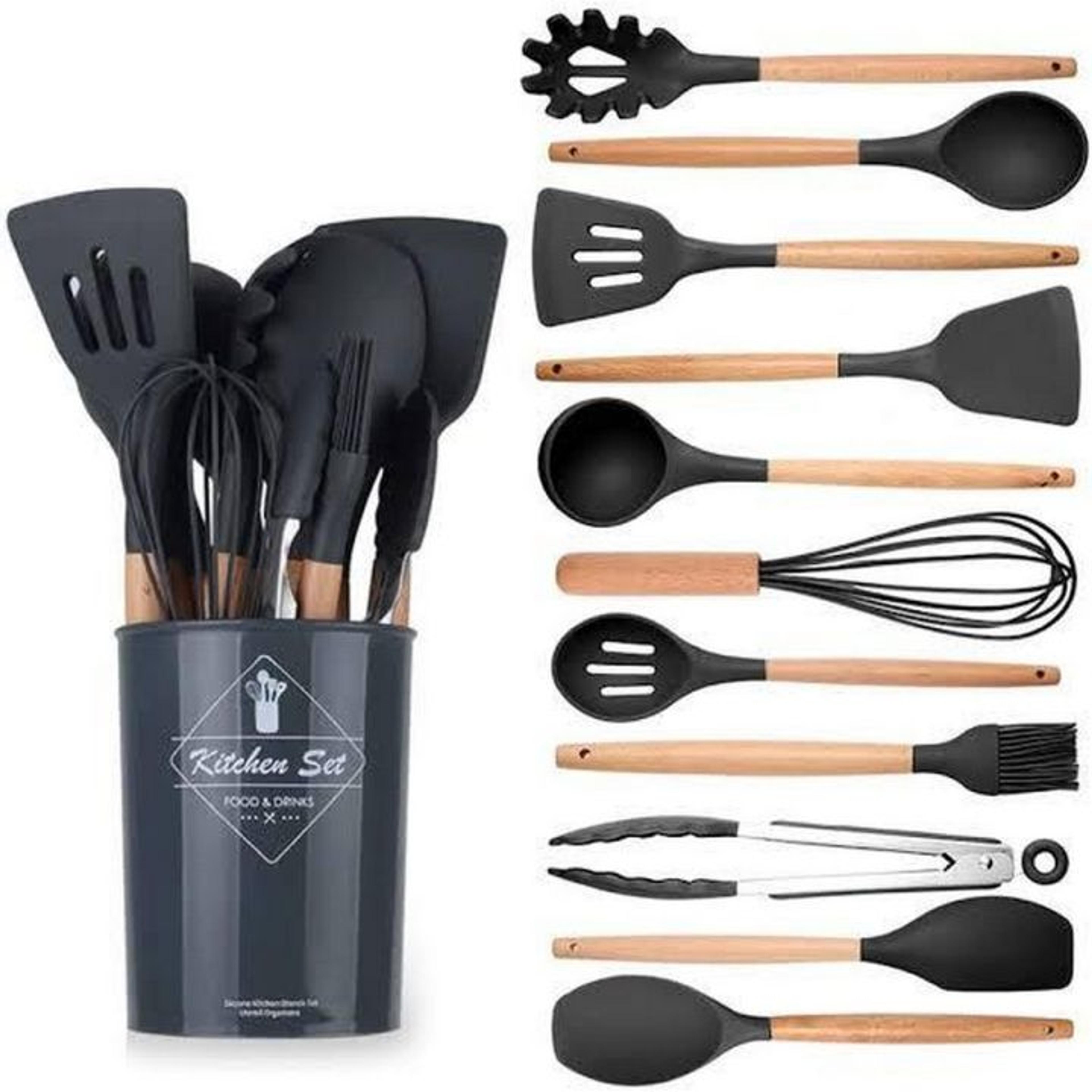 Silicone Kitchen Utensils with Wood Handles - Thumbnail 4