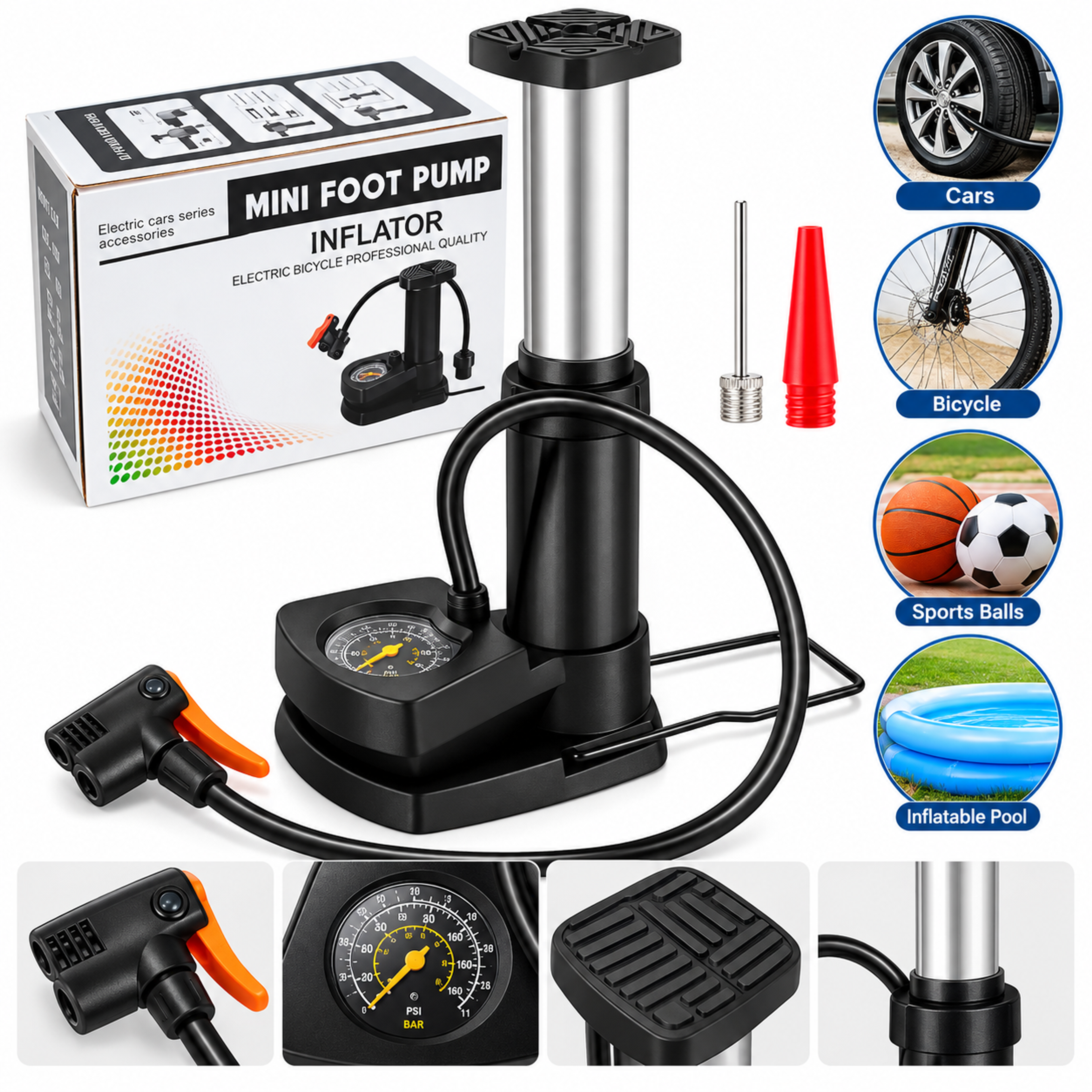 Portable Foot Air Pump With Pressure Gauge - Thumbnail 2