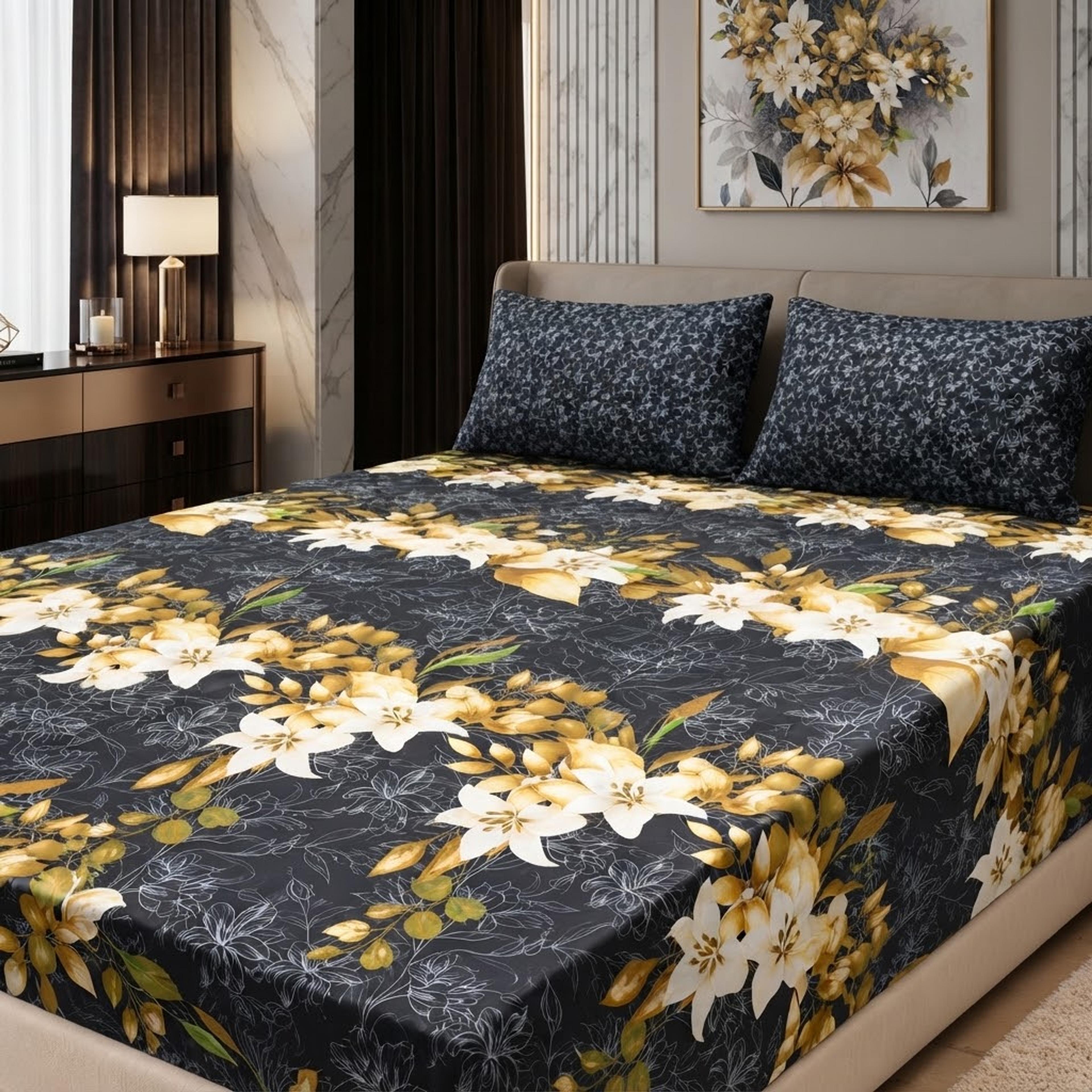 Gift Pack Bedsheet Cotton Mix Full Printed 3PC Set With King Size Sheet And 2 Pillow Covers - Thumbnail 2