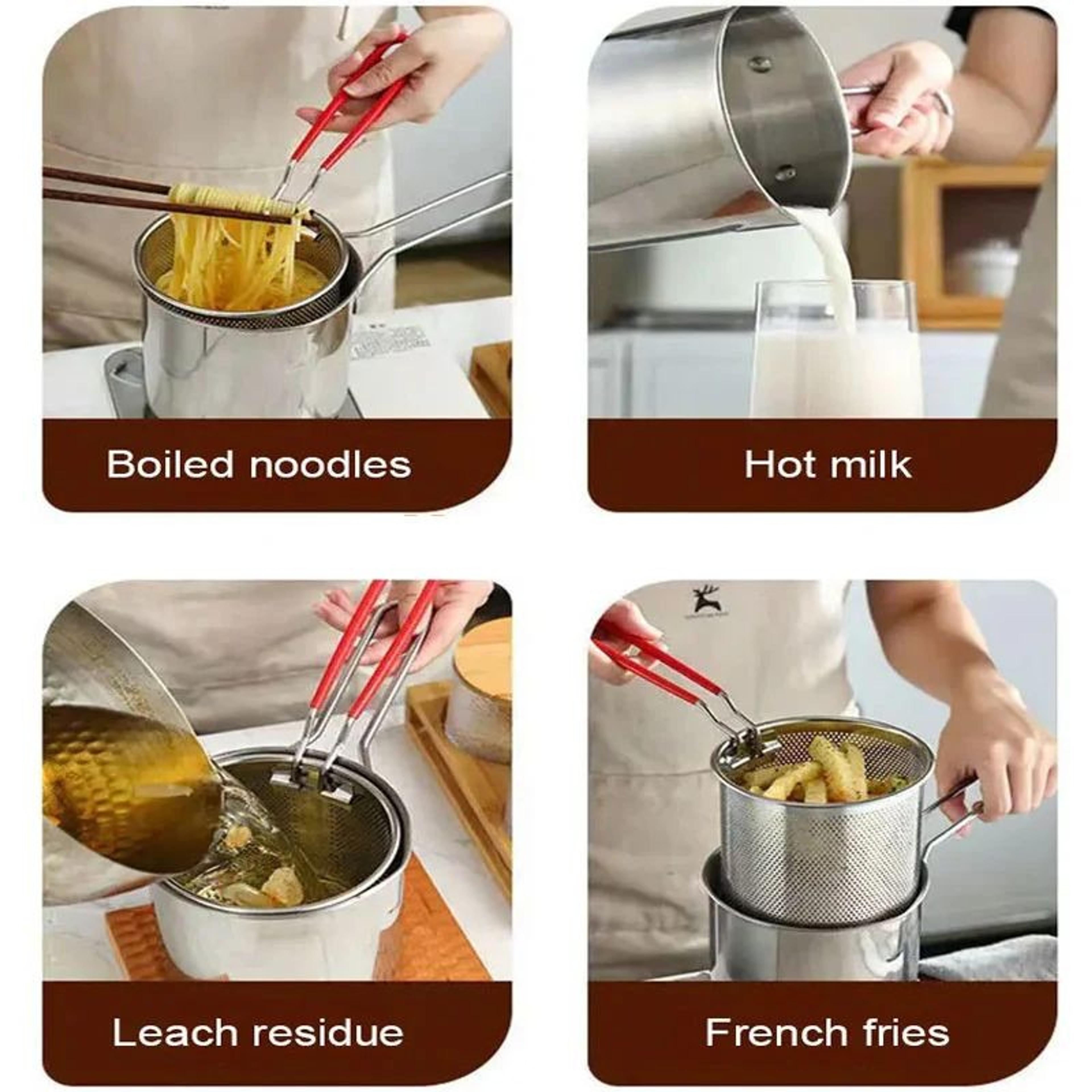 Stainless Steel Deep Fryer Pot With Strainer Basket Kitchen Cookware - Thumbnail 5