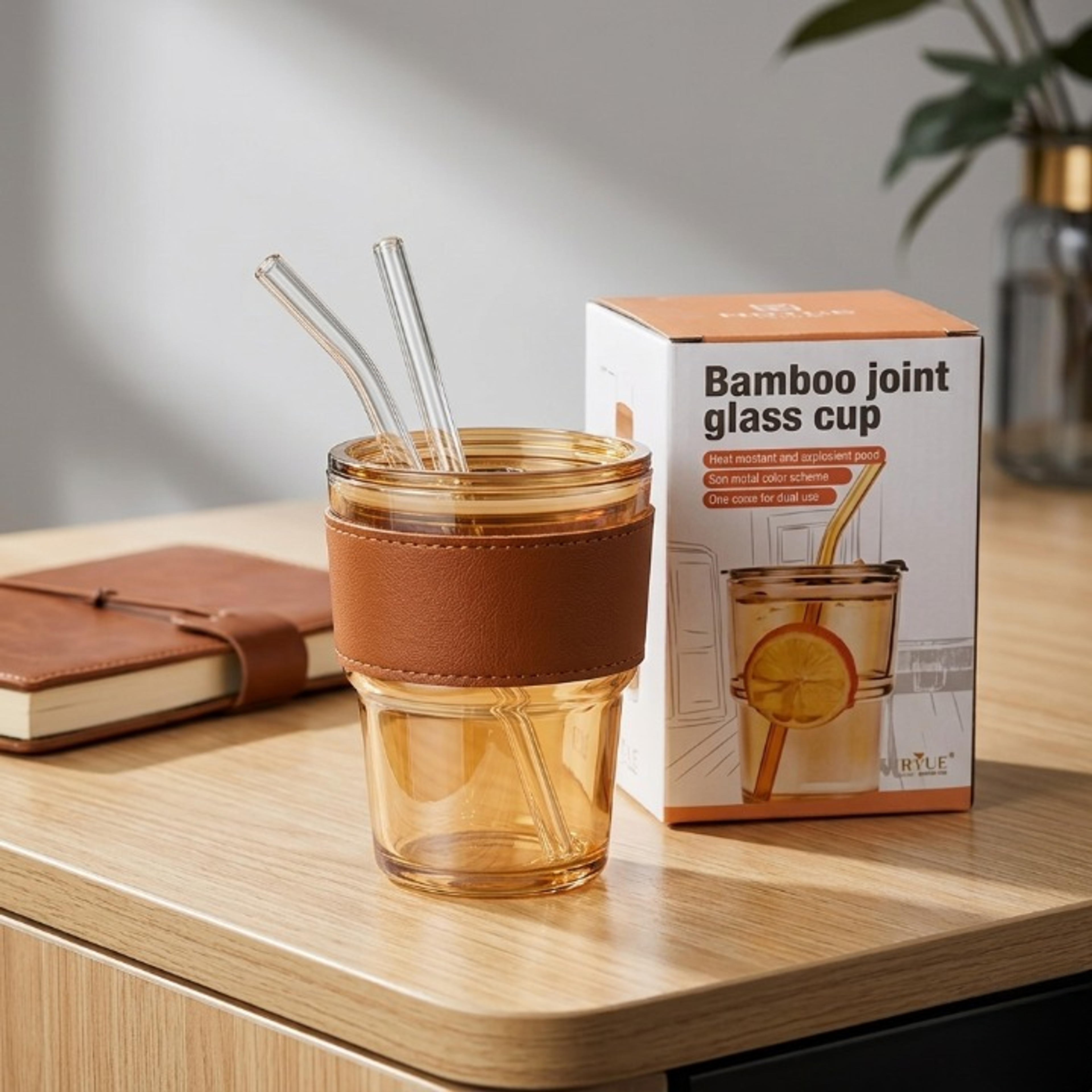Amber Glass Travel Tumbler 400ml - Thumbnail 3