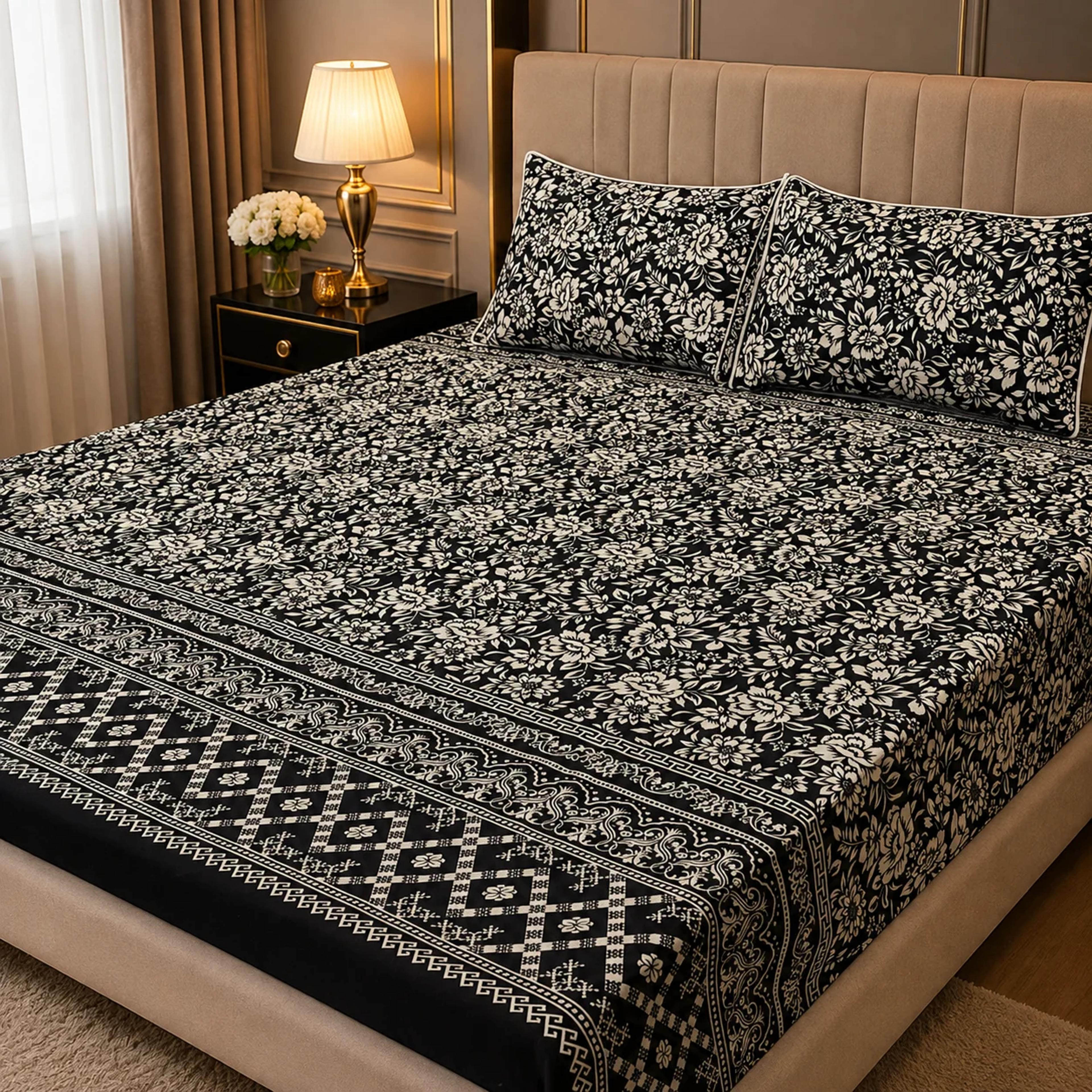Onyx Blossom Bedsheet Set
