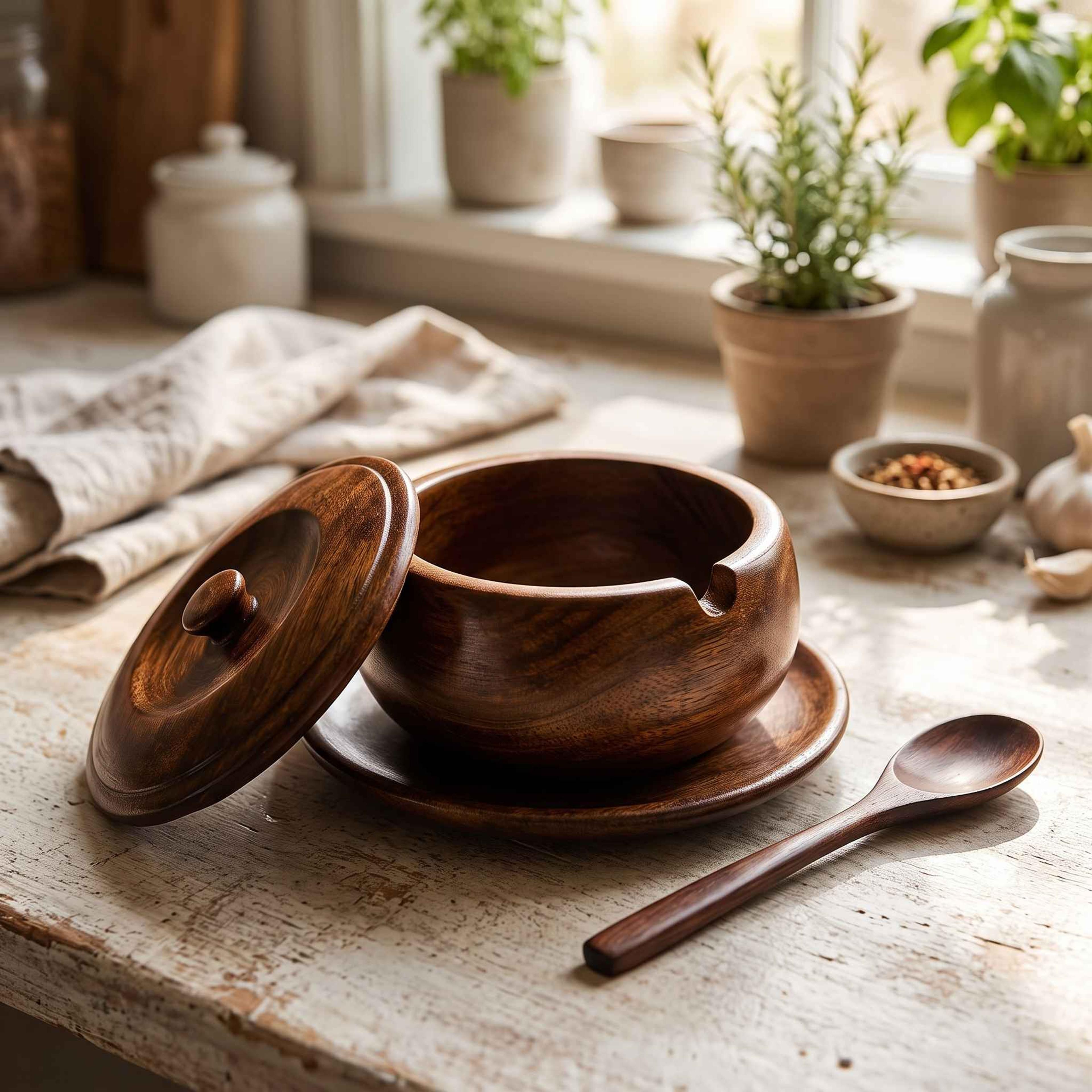 Wooden Brass Sugar Pot - Thumbnail 1