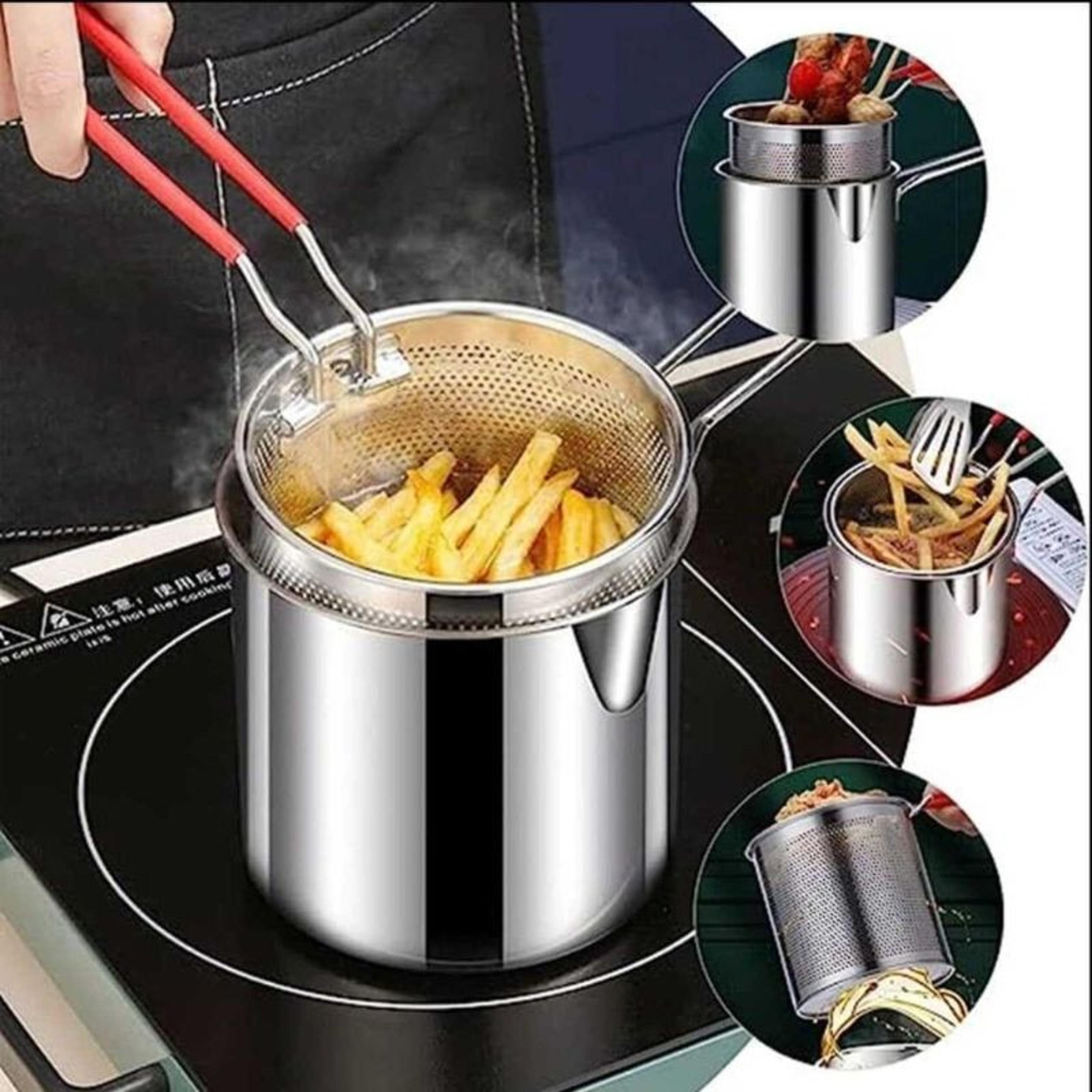Stainless Steel Deep Fryer Pot With Strainer Basket Kitchen Cookware - Thumbnail 4