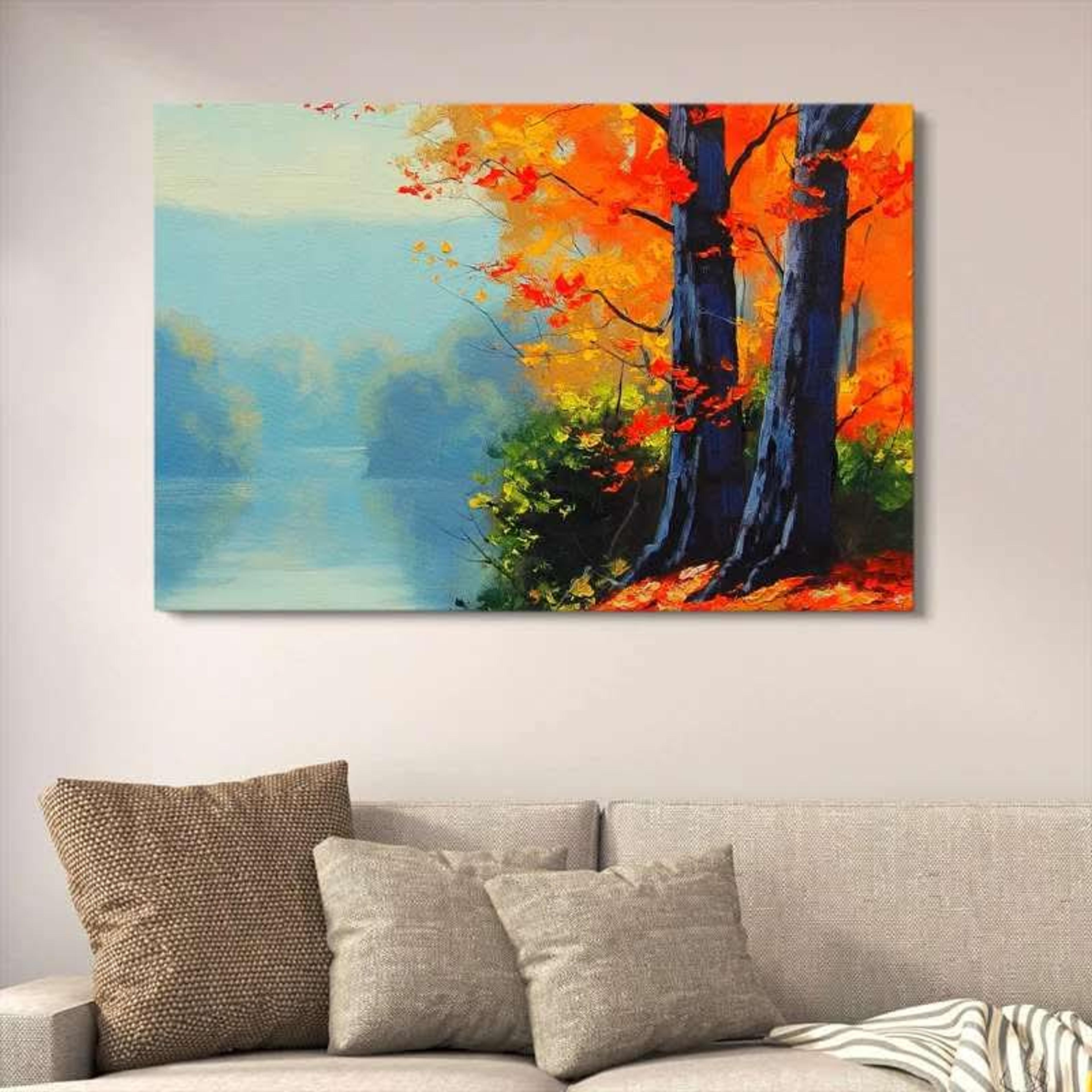 Autumn River Forest Canvas