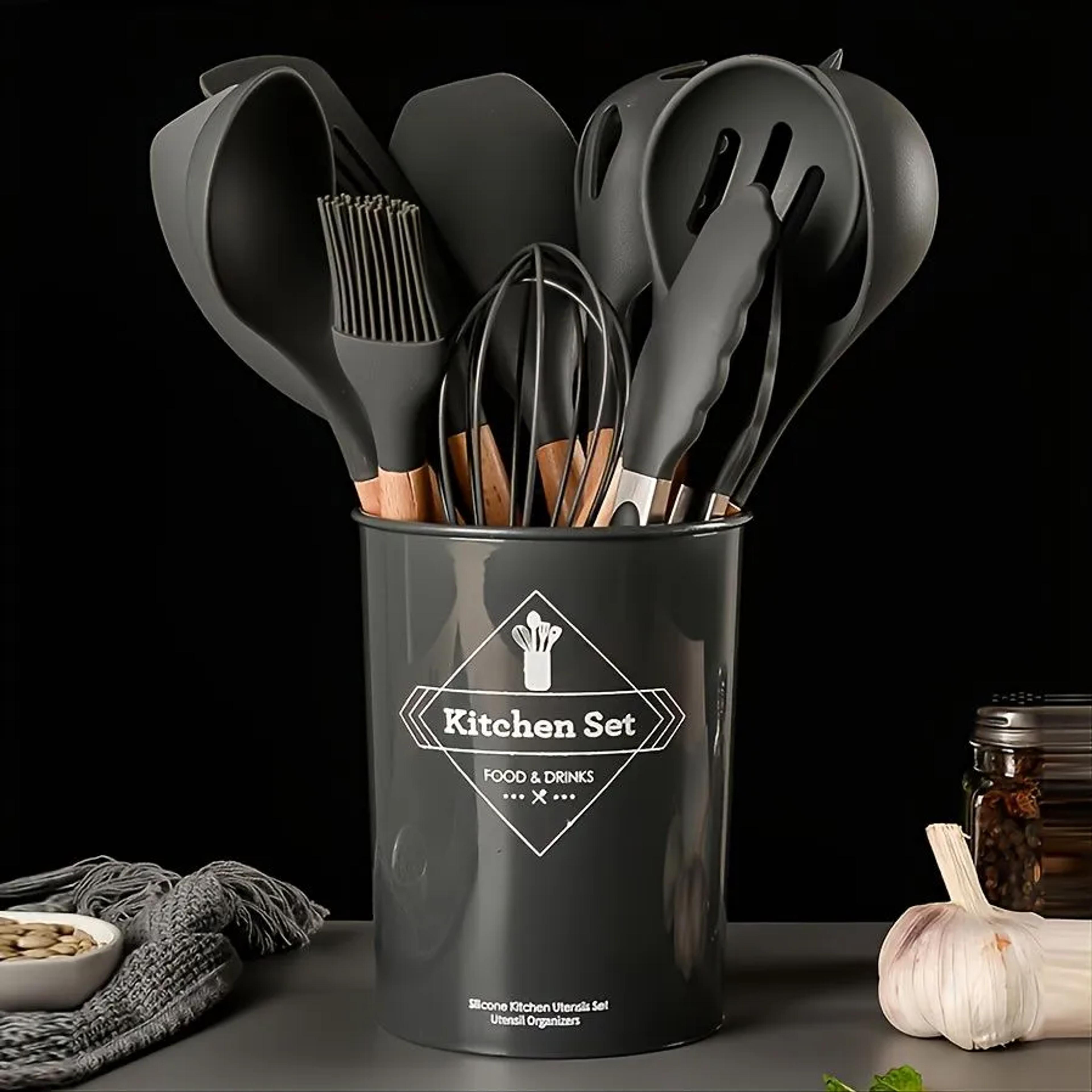 Silicone Kitchen Utensils with Wood Handles - Thumbnail 1