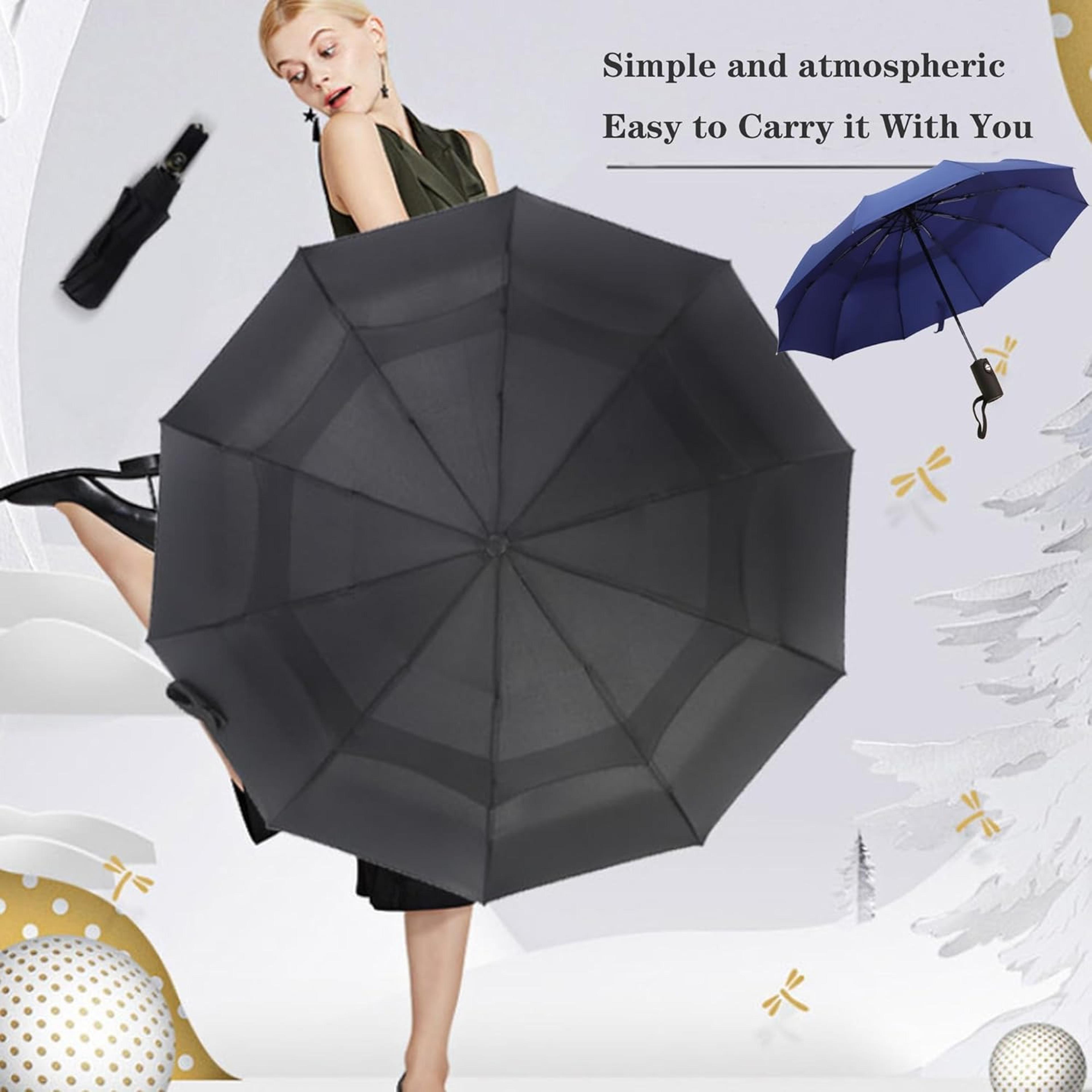 Windproof Compact Travel Umbrella Gray - Thumbnail 4