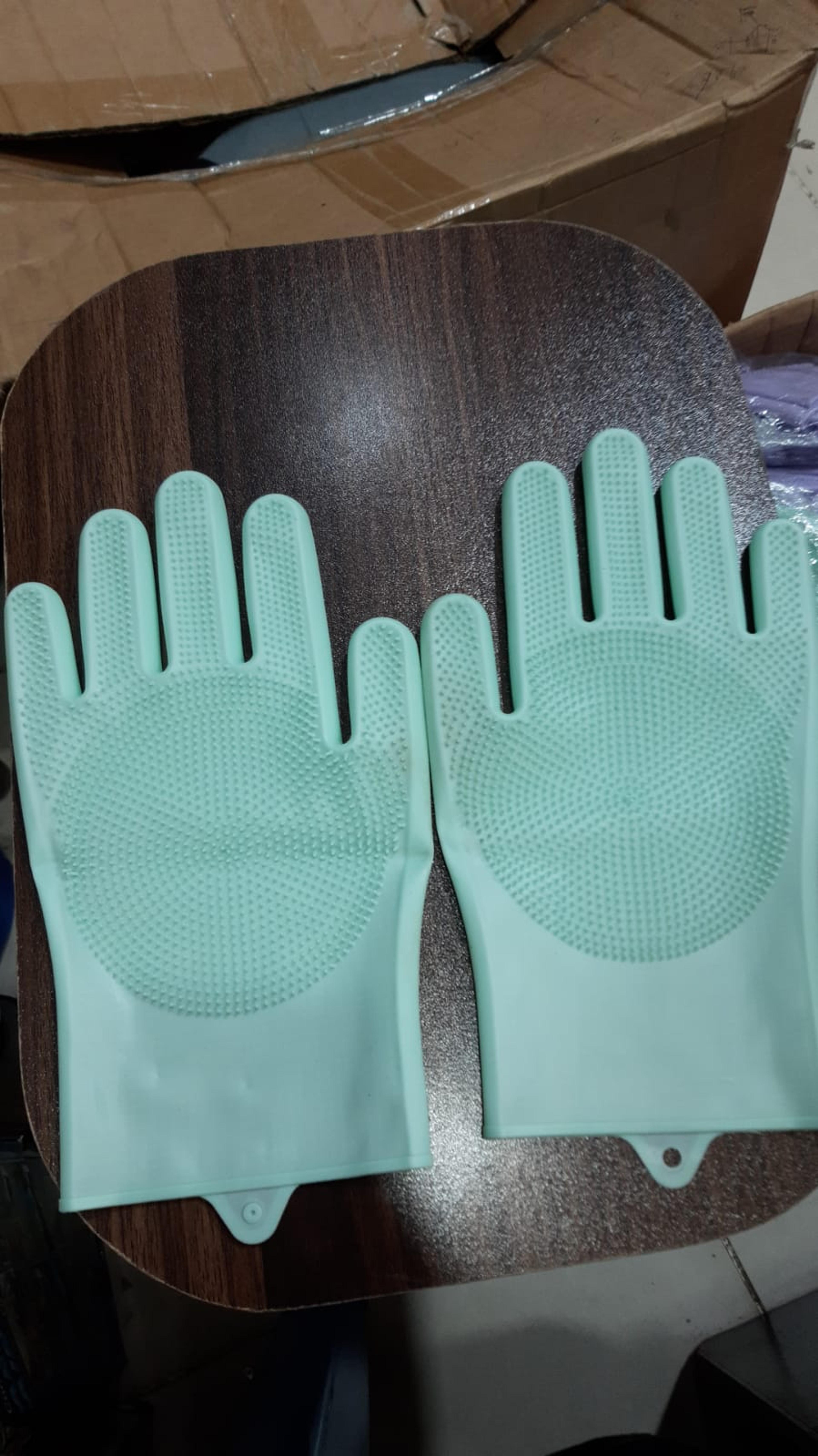 Silicone Non Slip Scrubber Dish Washing Gloves, 1 Pair- Multicolor - Thumbnail 4